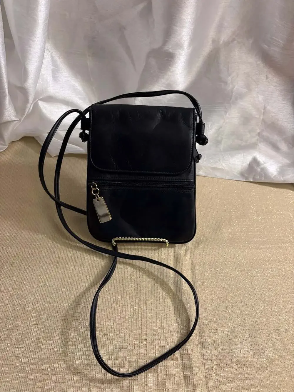 Giani Bernini Black Leather Small Crossbody Bag Flap Pocket Purse